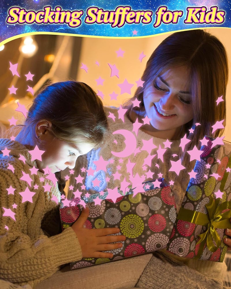 Oomloid 201 Pcs Glow in The Dark Stars Stickers for Ceiling, Toddler Stocking Stuffers Wall Room Decor Gifts, Luminous 3D Glowing Stars Easter Basket Stuffers for Kids Boys Girls - Pink - Image 5